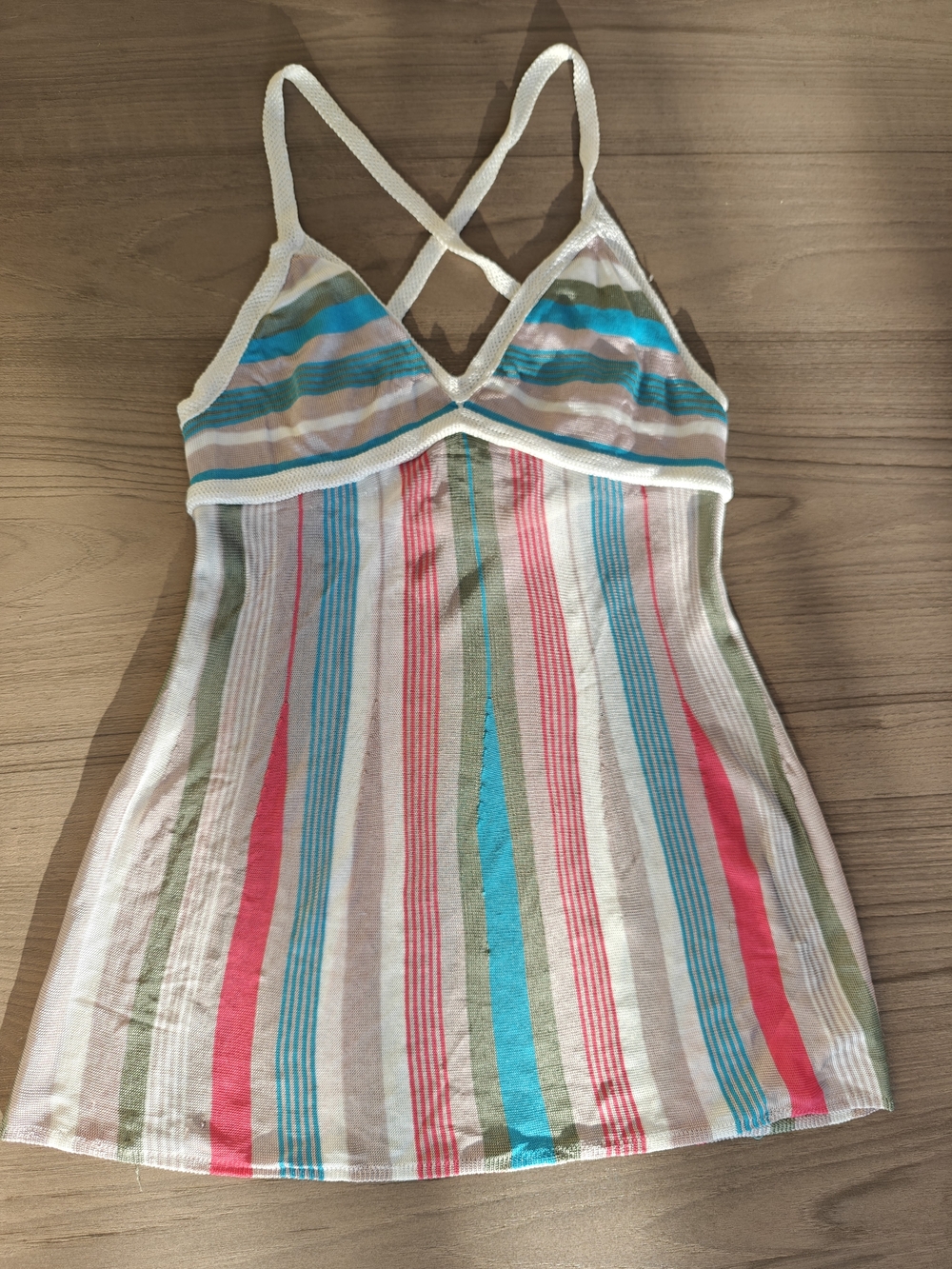 A/X Armani Exchange Striped Chemise in White with Pink, Teal & Green